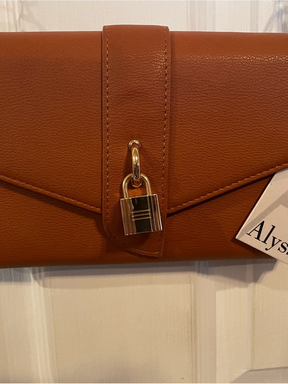 Alyssa Brown Crossbody Wallet Clutch, Magnetic Closure, Chain, Gold Hardware